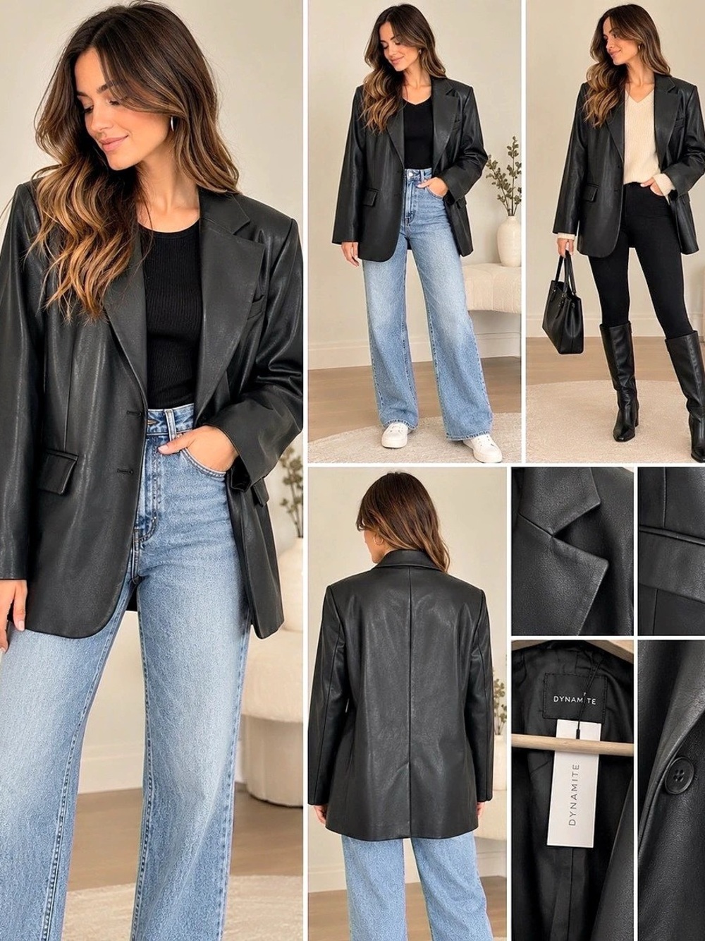 Dynamite Oversized Faux Leather Blazer Black Small